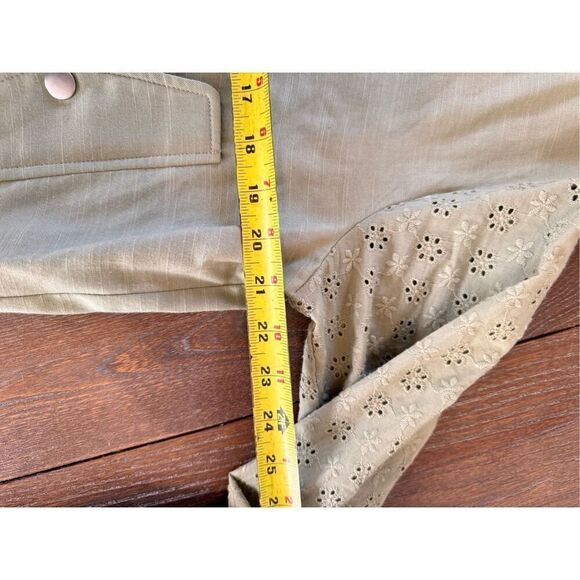 7 For All Mankind Embroidered Eyelet Sleeve Bomber Jacket Green Size Medium - Picture 9 of 13